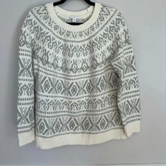 J. Jill Fair Isle Barley Multi Crewneck Ivory/Grey Knit Sweater Sz S Petite GUC - Picture 2 of 8